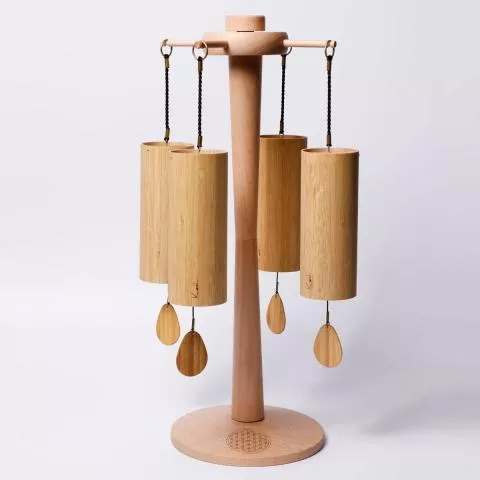 Koshi Chime Set of 4 with Zenmotion Spin Rotating Chime Stand Terra Aqua Aria Ignis
